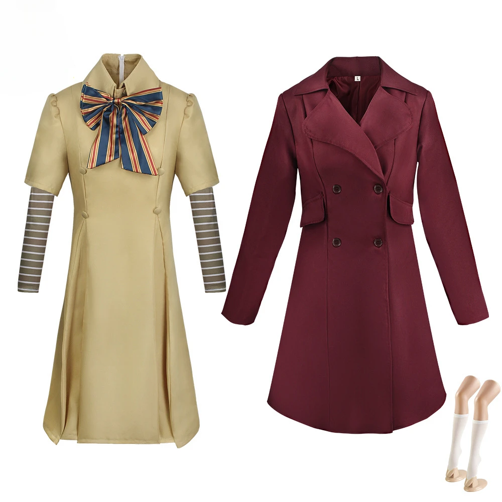 American Movie Megan Cosplay Costume Bow Elegant Women's Dress Courtly Vintage Gowns Trench Coat Jacket Burgundy Adult Uniform