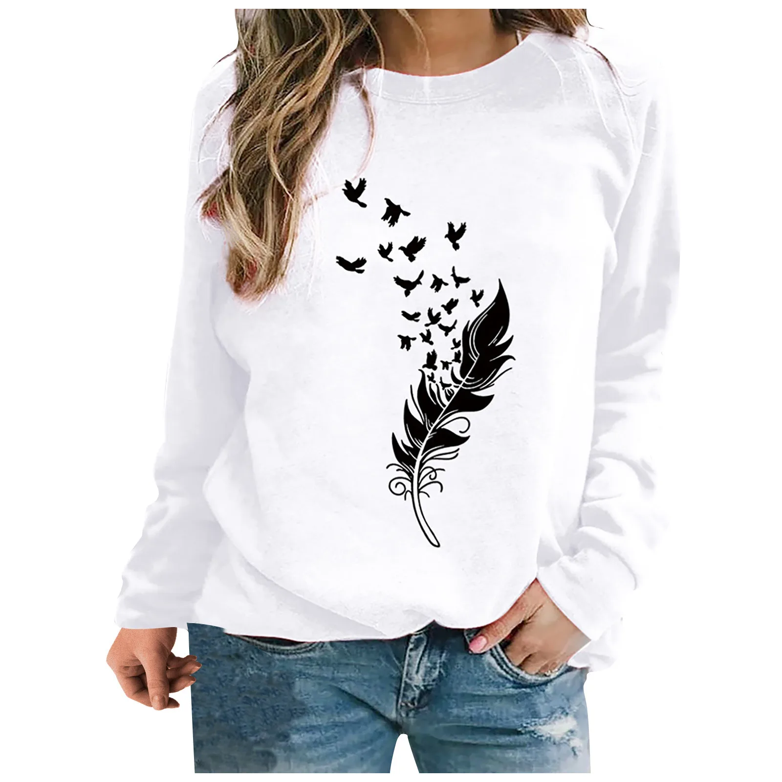 Casual Sleeve Long Tops Ladies Winter Womens Sweatshirt Blouse Print for Women Long Sleeve Long Sleeve Shirt Women for Layering