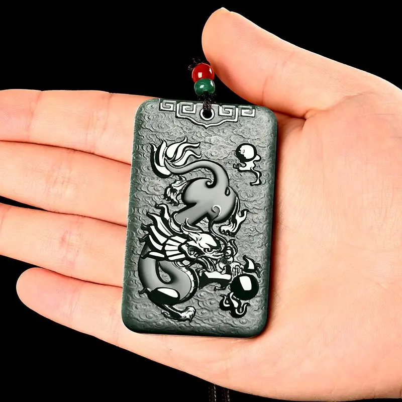 

Refined Carving Dragon Brand Natural Qing Jade Pendant Exquisite Chain Jewelry Perfect Necklace Holiday Gift