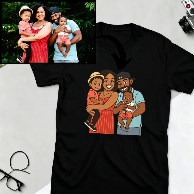 Custom Family Cartoon Portrait T‑Shirt,Personalized Photo To Cartoon Tee,Birthday Party Custom Family Gift Unisex Casual T shirt