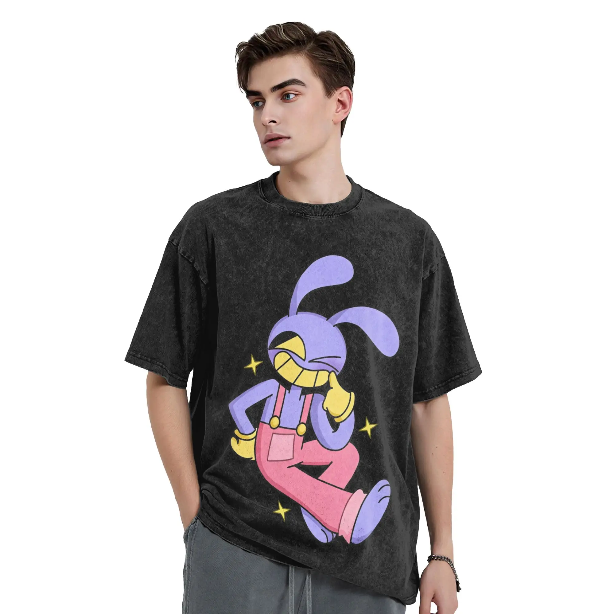Jax Cartoon Digitals Circus Washed T Shirts Streetwear Retro T-Shirts Tee Shirt for Men Women 100% Cotton Harajuku Graphic