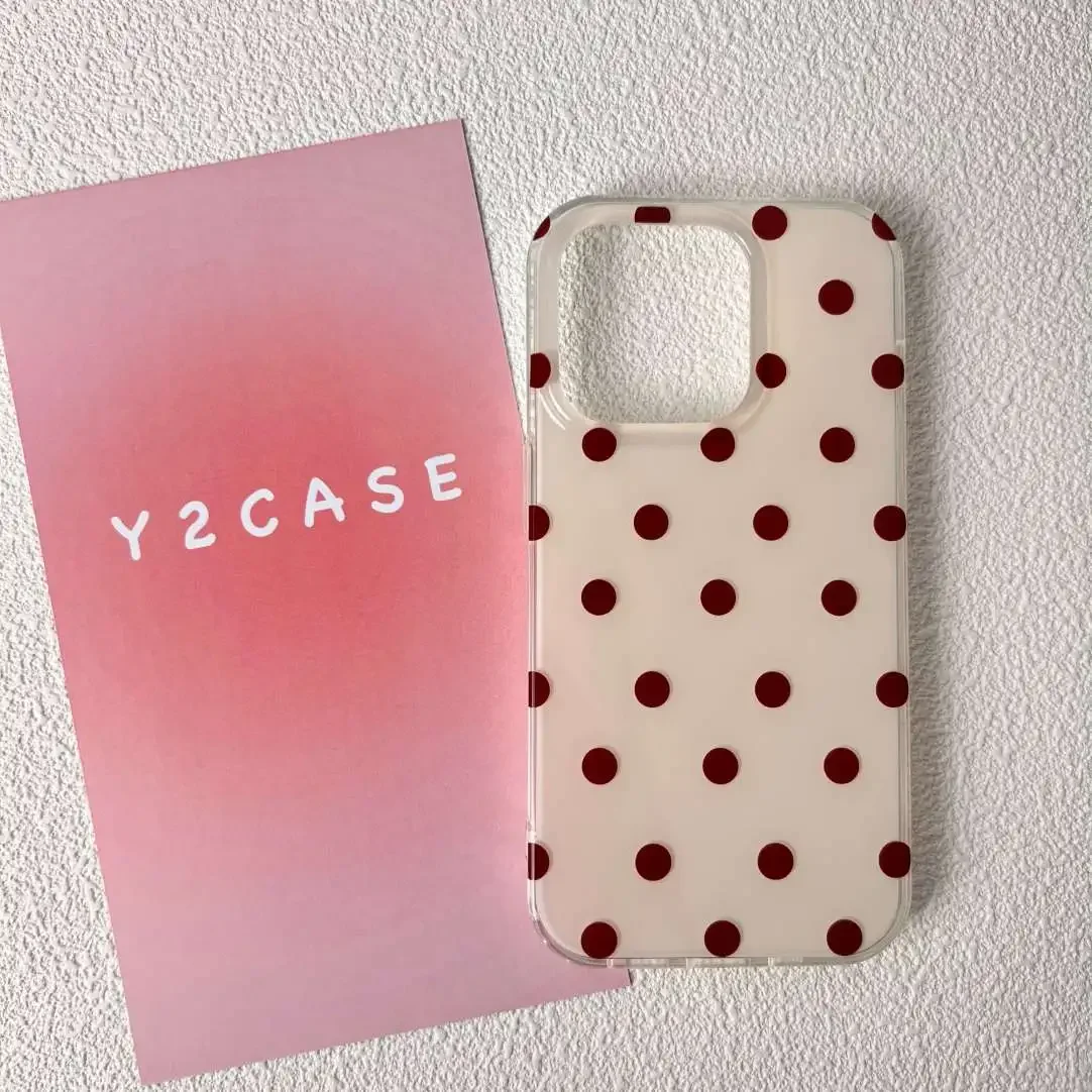 Full Screen Red And White Polka Dots Simple Phone Case For iPhone 16 15 14 13 12 11 Pro MAX 14 15 16 Plus Y2K Shockproof Cover