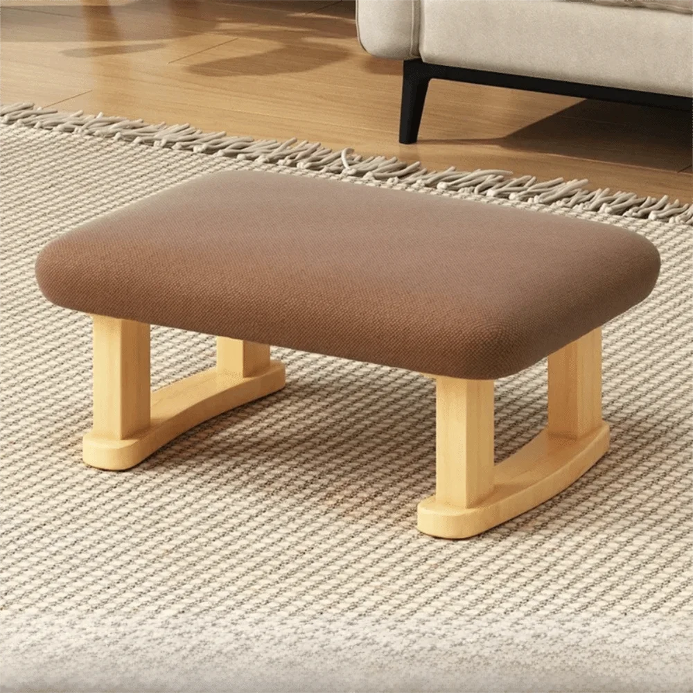 Smooth Solid Wood Foot Stool Rounded Edges Burr-Free Edges Foot Rest Anti-Slip Pads Stable Support Legs Multi-Purpose Stool