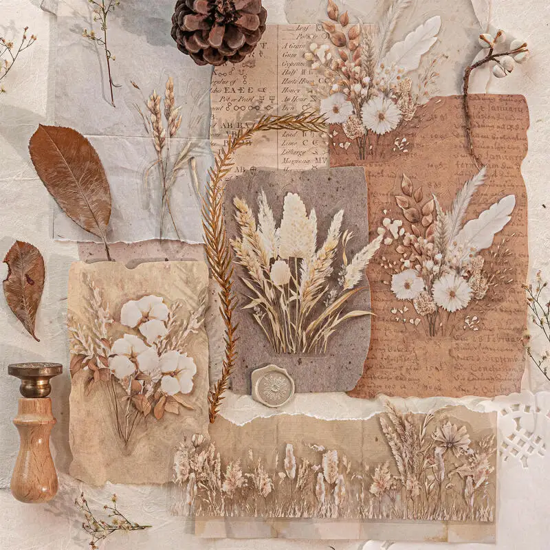 بطاقة عاشق 10 قطعة [سلسلة ريد ويسبر] ملصقات الحيوانات الأليفة الوردي صبغ القصب الكستناء الميدان مارش ريترو ستايل المشهد سكرابوكينغ