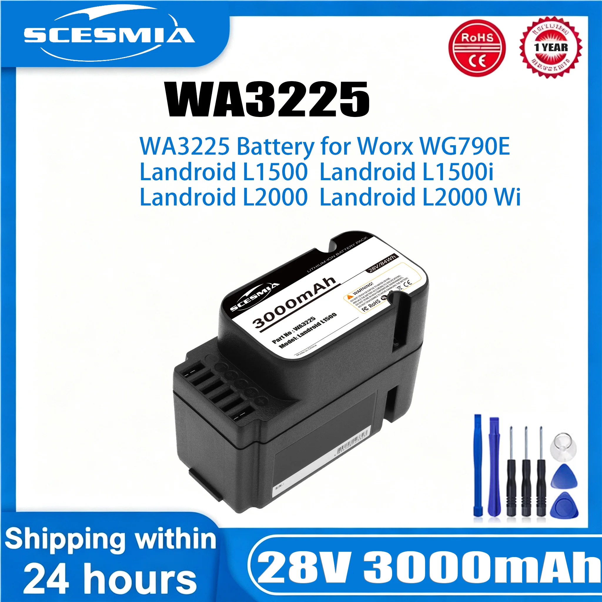 Li-ion Lawn Mowers WA3225, WA3226, WA3565 Battery for Worx  Landroid L1500, 1500i, 2000, 2000 Wi