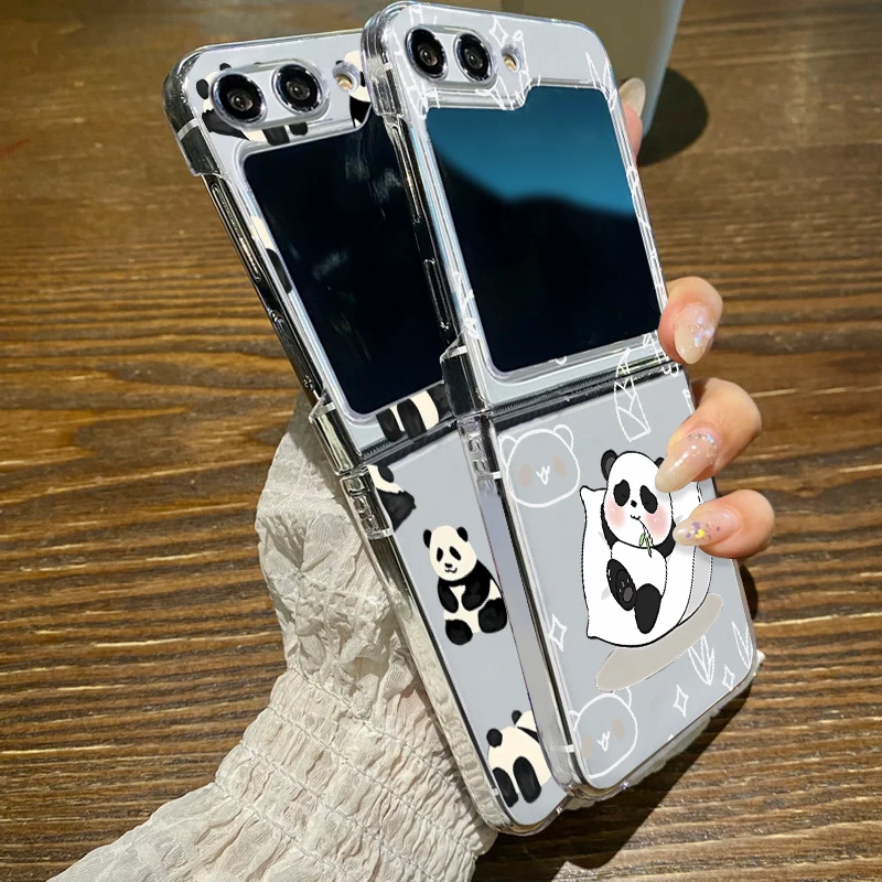 Cute Panda Pattern Case For Samsung Galaxy Z Flip7 FE Flip 8 7 6 5 4 3 Clear Hard Folding Phone Cover For Samsung Z Flip8 Flip6