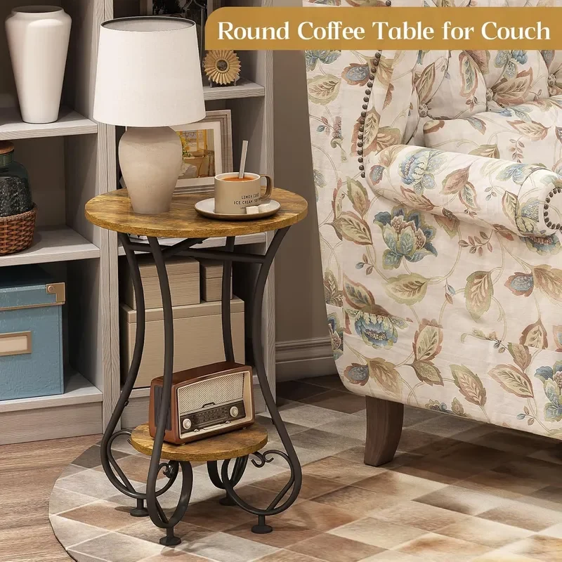 for Nordic Light Luxury Small Round  Bedside Table with Lower Shelf Coffee Table