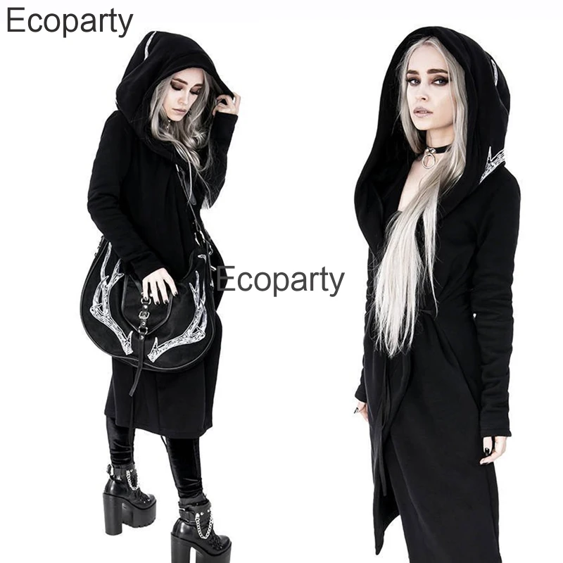 2023 Women Fashion Gothic Hoodie Steampunk Long Sleeved Hooded Antler Printed Cardigan Jacket Diablo Punk Sweatshirts For Women