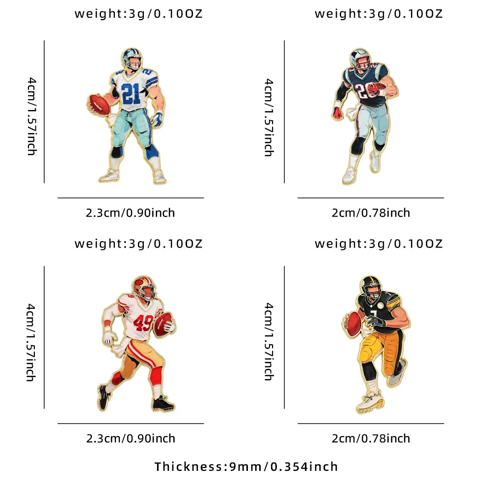 4Pcs American Football Player Ename Pins Set for Boys Cool Sports Character Lapel Brooches Collectible Gifts for Backpacks view 6