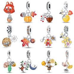 925 Silver Color Fashion Squirrel Maple Leaf Honey Autumn Series Charms Bead Fit 3mm 925 Original Bracelets Fine DIY Jewelry