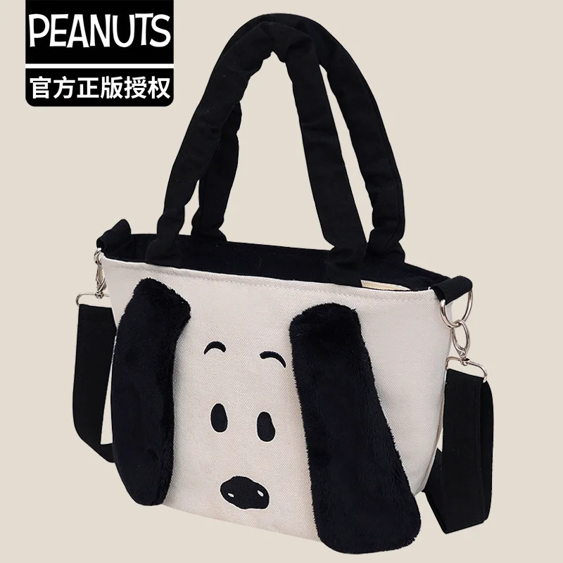 Bolso de mano auténtico de Snoopy para mujer, bolsa de hombro con bordado de lona con orejas estéreo de dibujos animados, gran capacidad