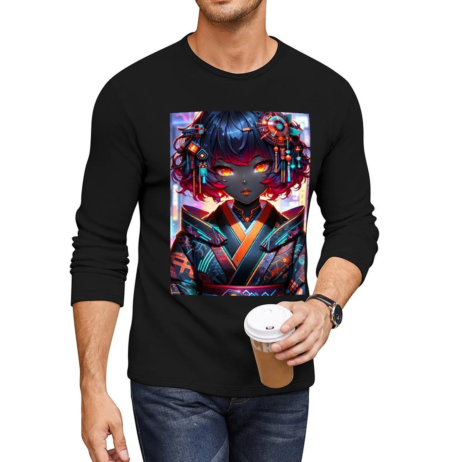 Techno Fire Long T-Shirt aesthetic clothes oversized t shirts for men