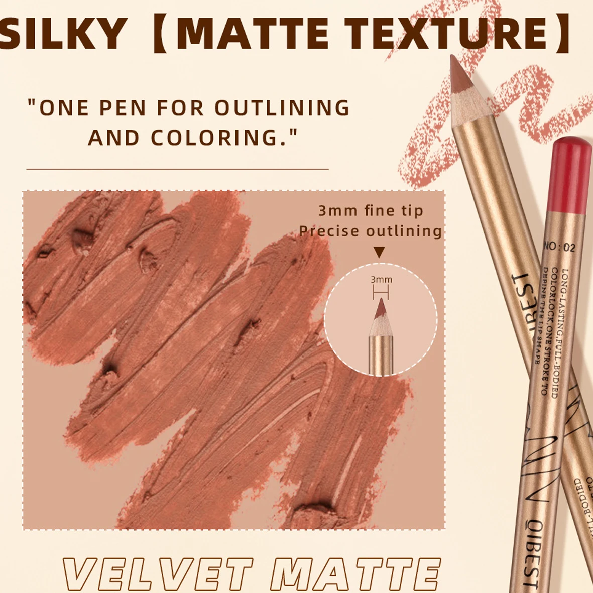 QIBEST 12 szt./Zestaw Matowe Złote Konturówki do Ust Odporna na Rozmazywanie, Długotrwała, Trwała w Kolorze i Nieklejąca się.