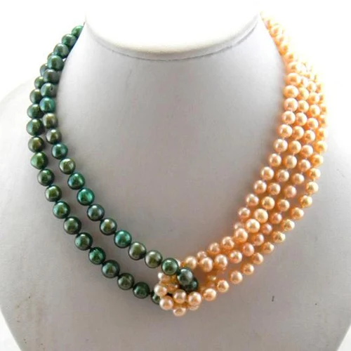 

Favorite Pearl Jewellery4Row 6-8mm Round Green Pink Freshwater Pearl Necklace,Charming Wedding Birthday Lady Gift