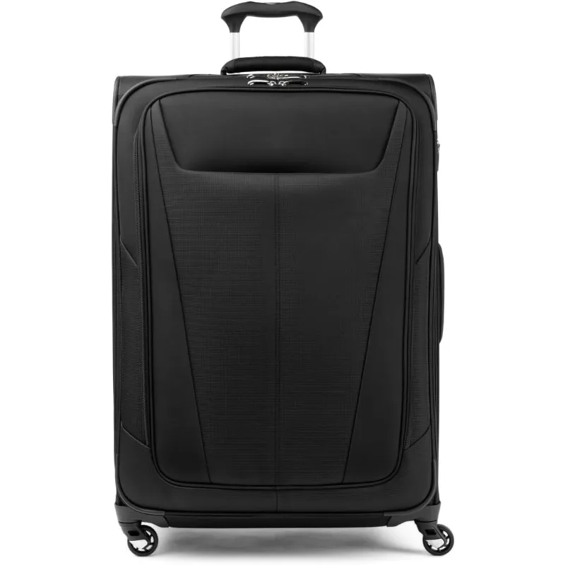 Maxlite 5 Softside Expandable Checked Luggage with 4 Spinner Wheels, Lightweight Suitcase, Men and Women, Black,