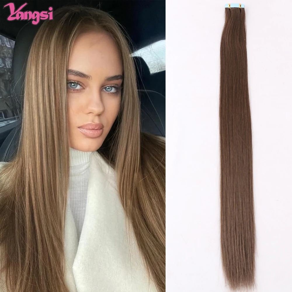 Straight Tape in Hair Extensions 100% Synthetic Hair Adhesive Invisible Glue Natural Black Tape ins Hair For Women 20 pieces
