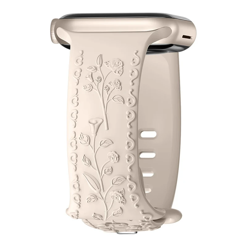 الأشرطة سيليكون ل سوار ساعة يد آبل 46 مللي متر 44 مللي متر 41 مللي متر 45 مللي متر 42 مللي متر 49 مللي متر الأزهار محفورة سوار كوريا سلسلة 10 8 9 7 SE 6 الترا 2