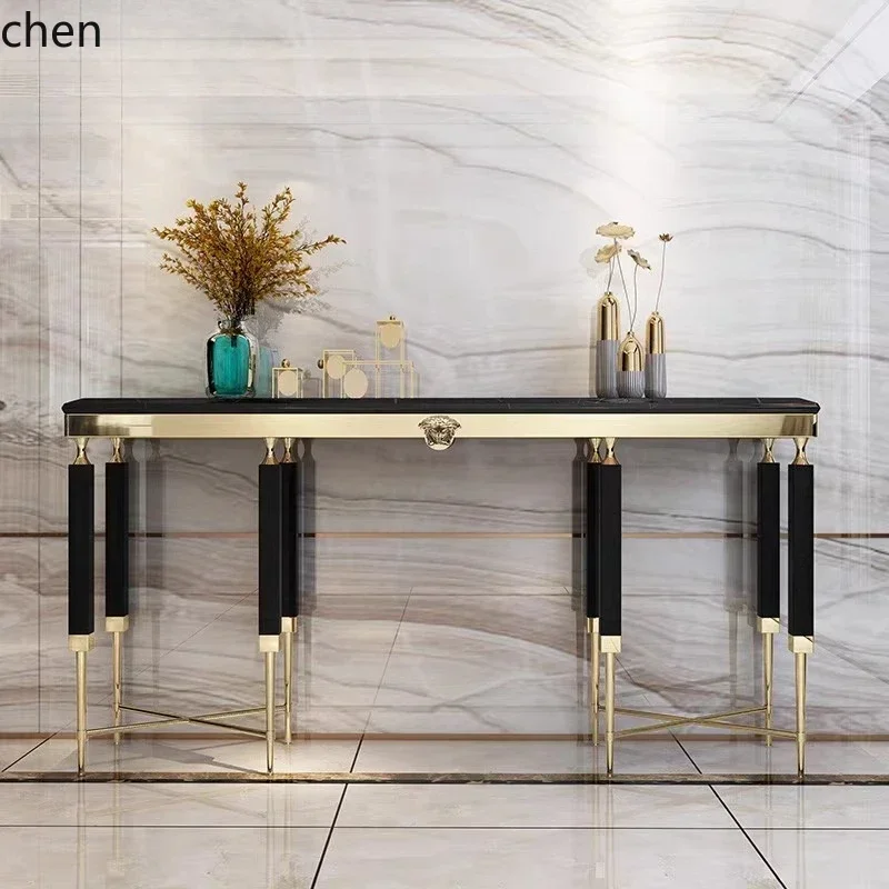 DSAmarble entrance table light luxury foyer simple stainless steel decorative cabinet