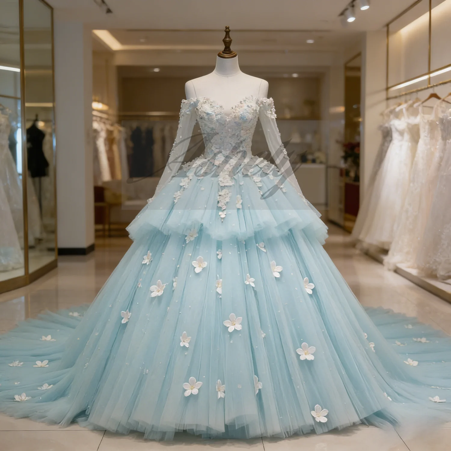 

Mexico Luxury Princess Girl Quinceanera Dresses With Long Sleeve Flower Tulle Ballgown Prom Birthday Party 15 16 Girl Customized