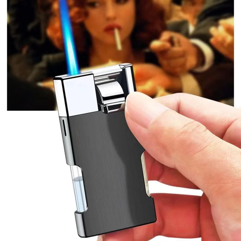 2024 Brand New Fashion Blue Flame Metal Unusual Butane Gas Cigarette Cigar Lighter Mini Windproof Lighter Gadget Men Gift