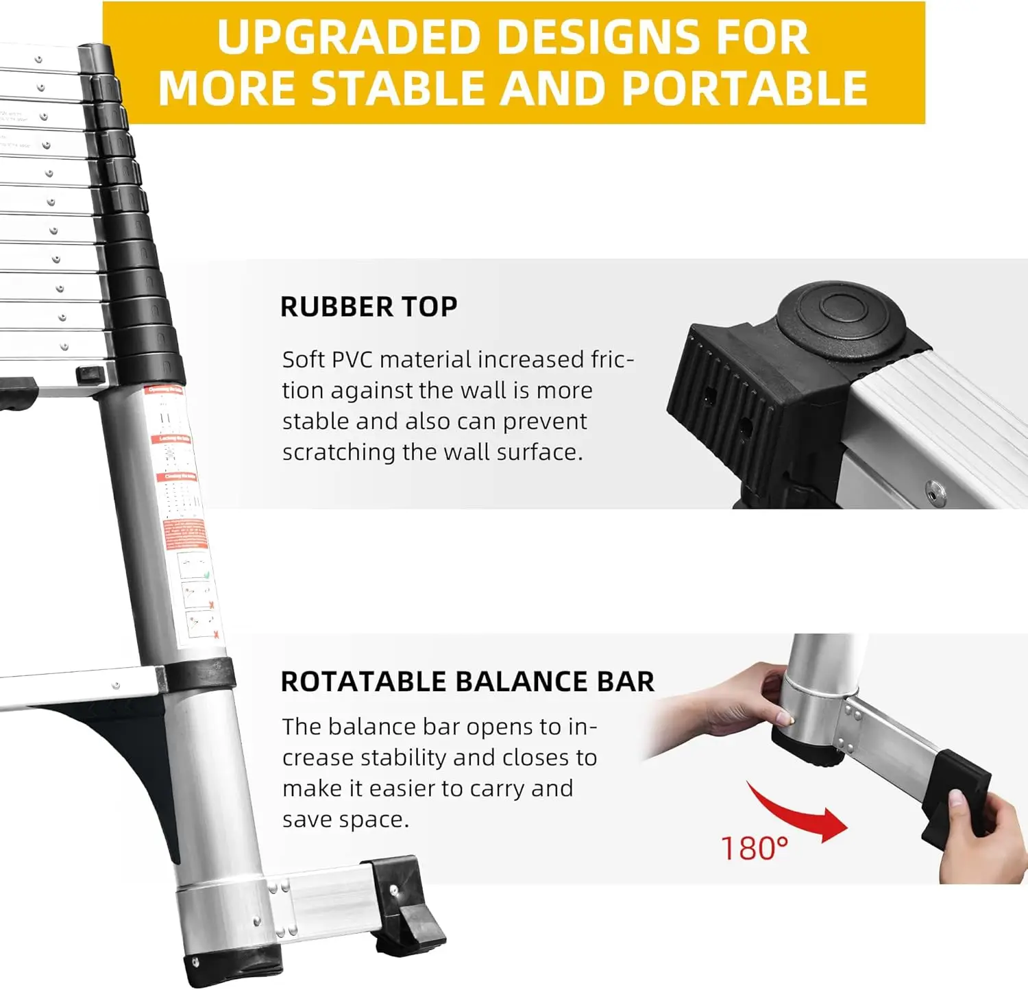 Retraction Telescoping Ladder, Aluminum Lightweight Extension Ladder w/Non-Slip Foldable Feet, Compact Collapsible Ladder for RV