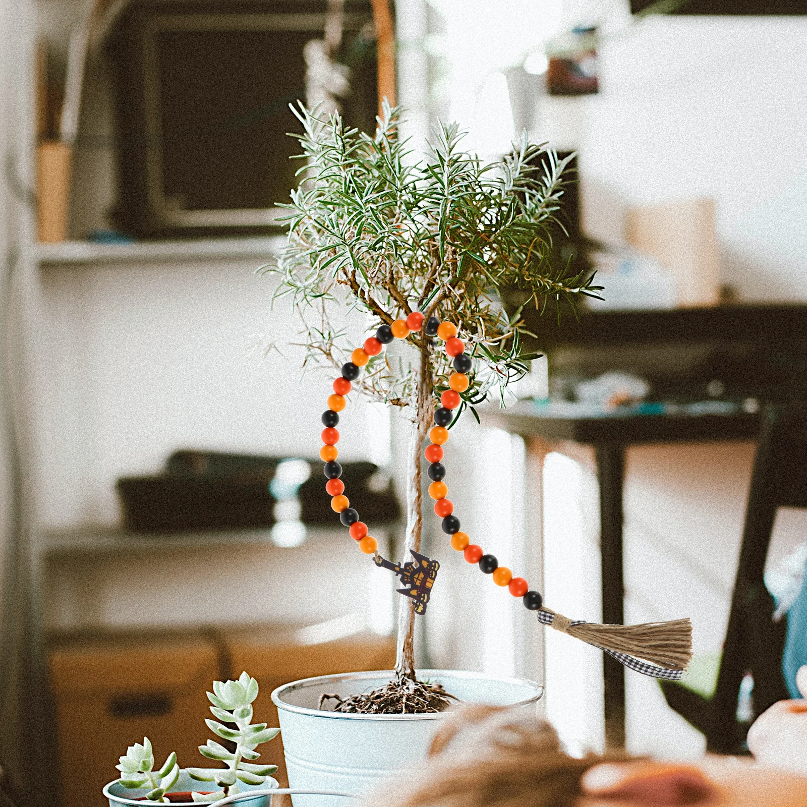 

1Pcs Halloween Tag Pendant Decorative Wooden Bead Ornament Hanging Decoration Pendant Rustic Style Home Decor