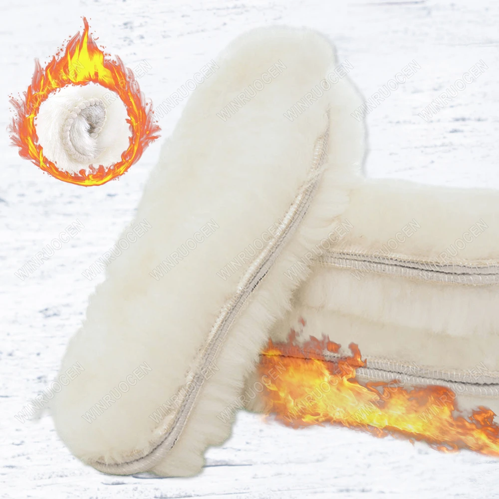Natural Sheepskin Wool Insoles for Shoes Men Winter Feet Warm Thicken Fluffy Fleece Insoles Women Snow Boots Shoe Pad