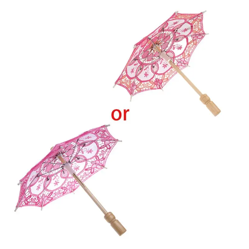 15cm Wooden Handle Embroidered Lace Parasol Photography Lace Sunshade 5 Colors