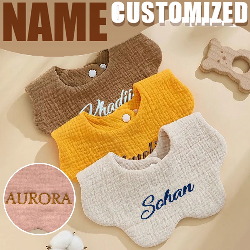 

Customized Cotton Baby Bib Personalized Feeding Apron Waterproof New Born Essentials with Name Bebe Bib