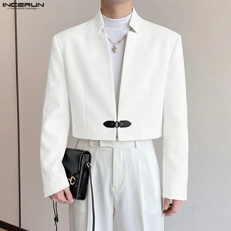 INCERUN Men's Blazer Long Sleeve Solid Color One Button Male Suit Streetwear 2026 Spring Autumn Fashion Casual Blazer For Man