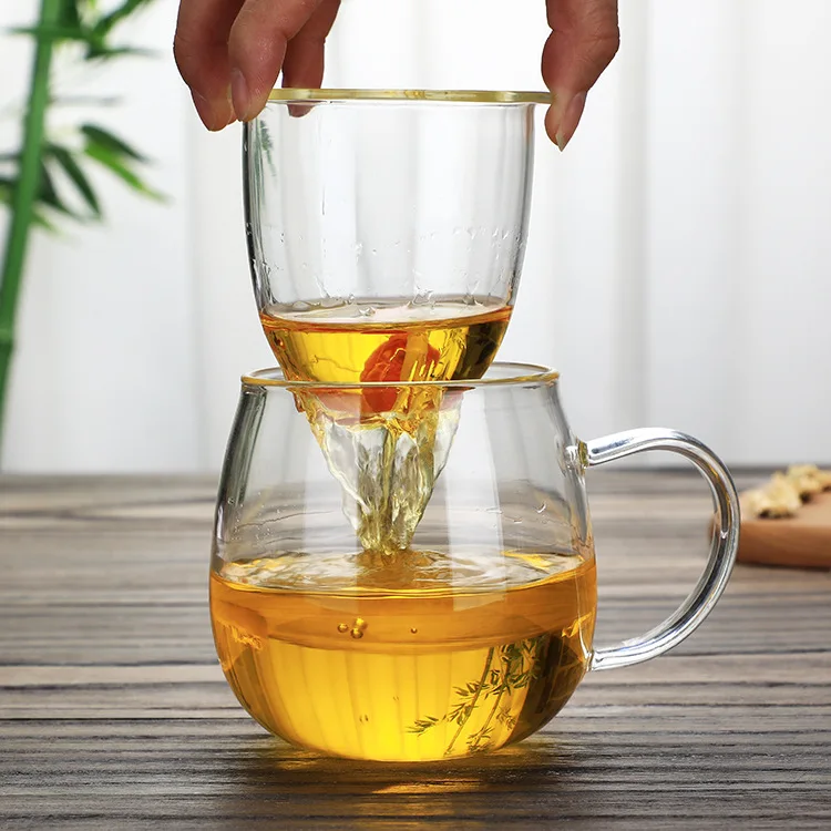 Heat-Resistant Thickened Flower Cup, Three-Piece Tea Brewing Filter, Glass Water Cup With Lid, Direct Supply From Manufacturer,