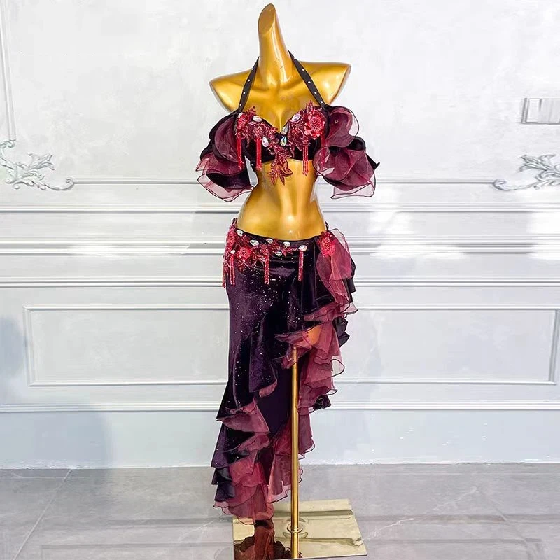 

Belly Dance Performance Costume Set 2025 New Female Practice Sexy Oriental Bra Skirt Set Stage Performance Costume