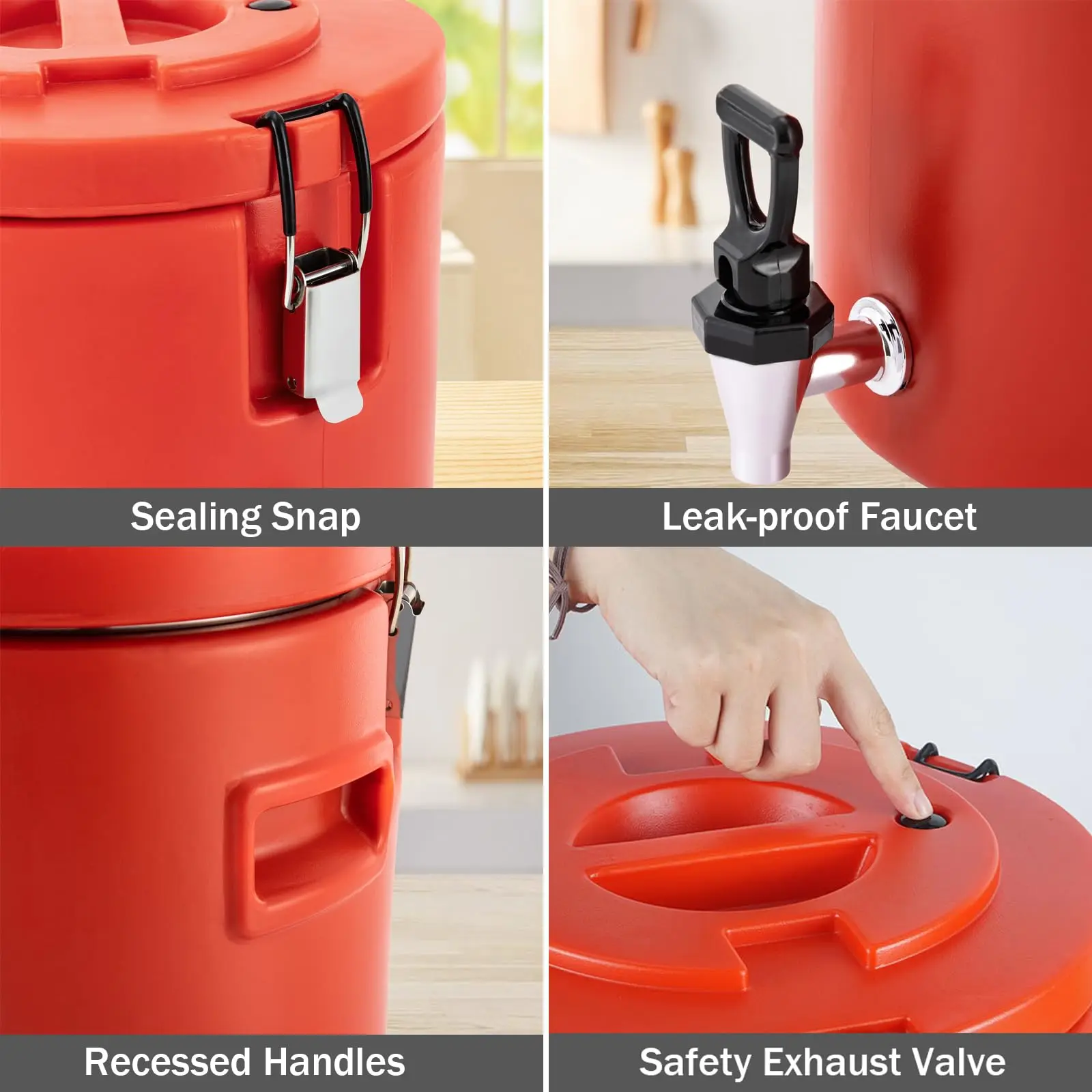 موزع مشروبات معزول 3.9 جالونات / 15 لترًا من الفولاذ المقاوم للصدأ الأحمر موزع المشروبات الباردة والساخنة مع Fa