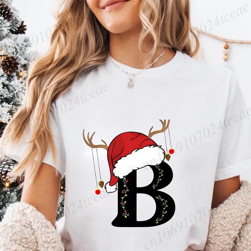 Tシャツ女性クリスマス 26 アルファベットプリントファッションメリー家族マッチング女性服カジュアルクリスマスパーティー Tシャツ半袖トップ