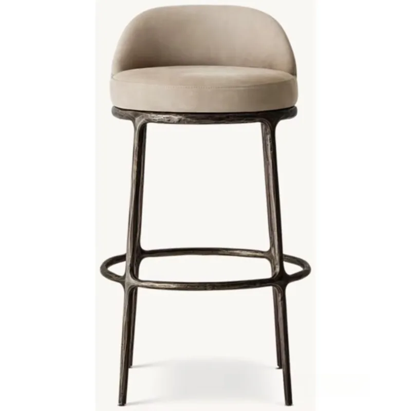 Modern Forged Bronze Round Swivel High Bar Chair Comfortable Fabric & Sturdy Construction Stylish Bar Chair