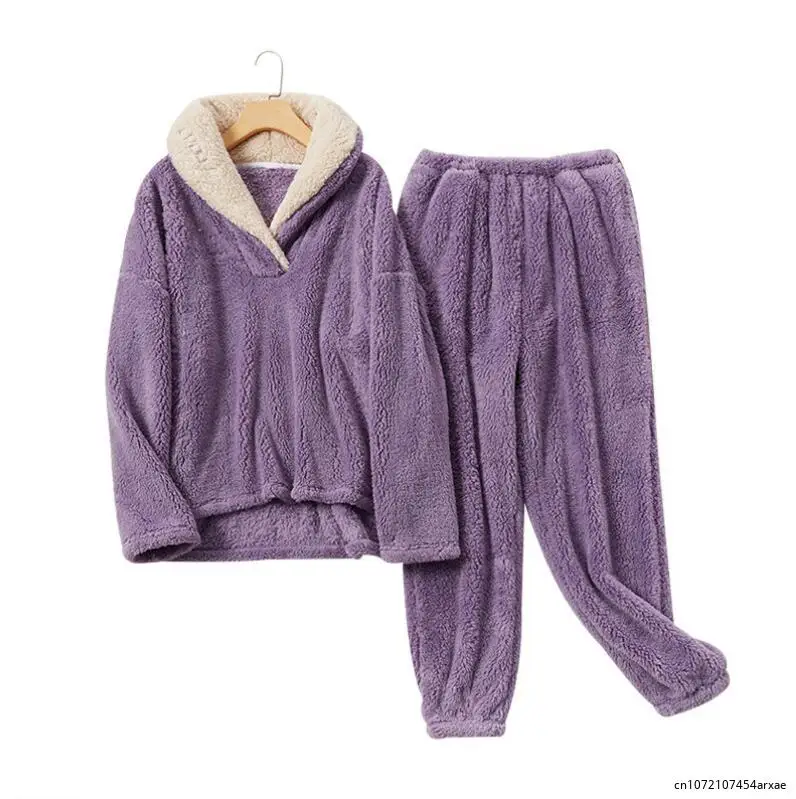 

Winter Fleece Pajamas for Women Soft Comfy Fluffy Pajamas Set Pullover Pants Loose Plush Warm Clothes for Winter Sleepwear