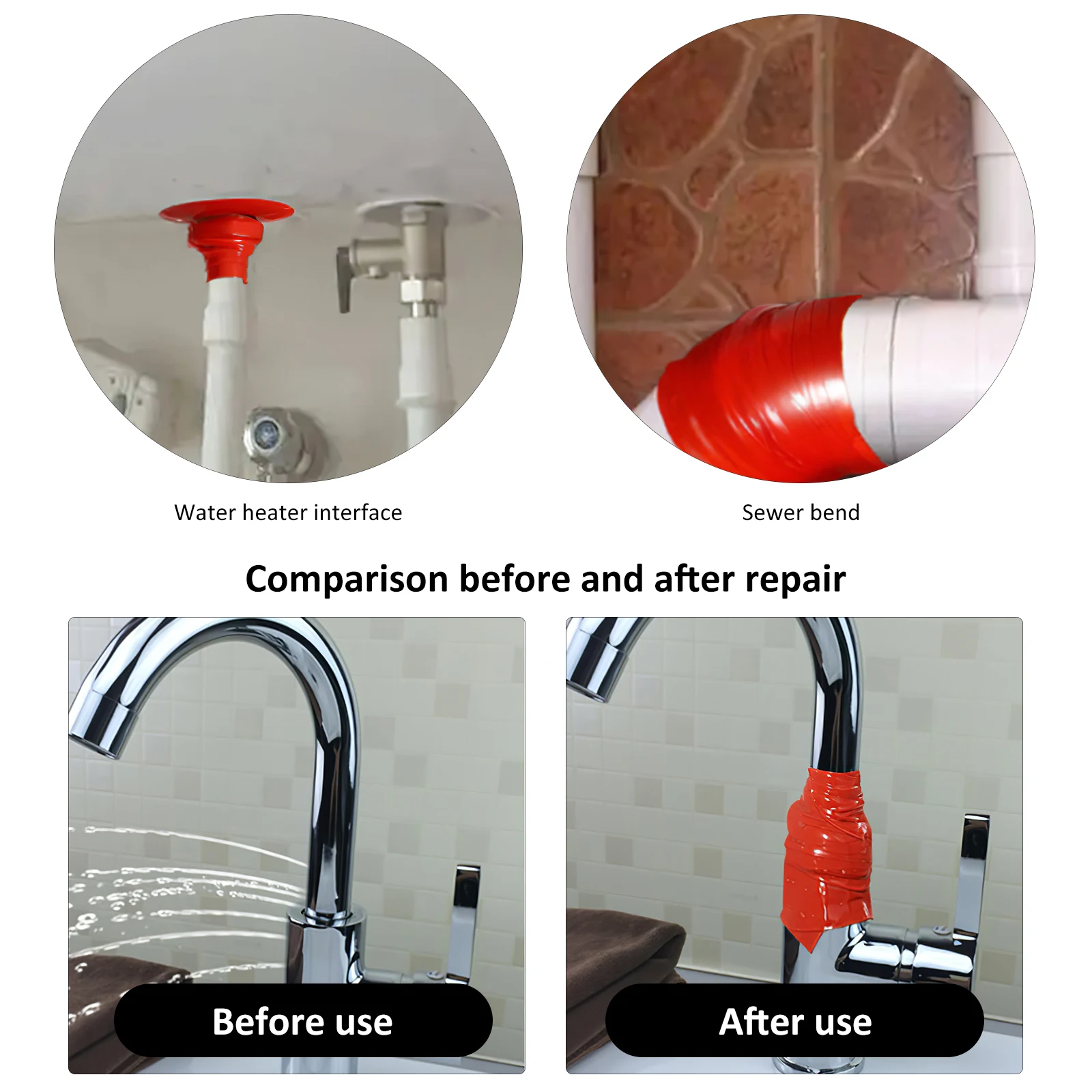 

Red Silicone Rubber Waterproof Repair Leak Sealing Duct for PVC Metal Ceramics Glass Pipe Sealing Duct for Pipe