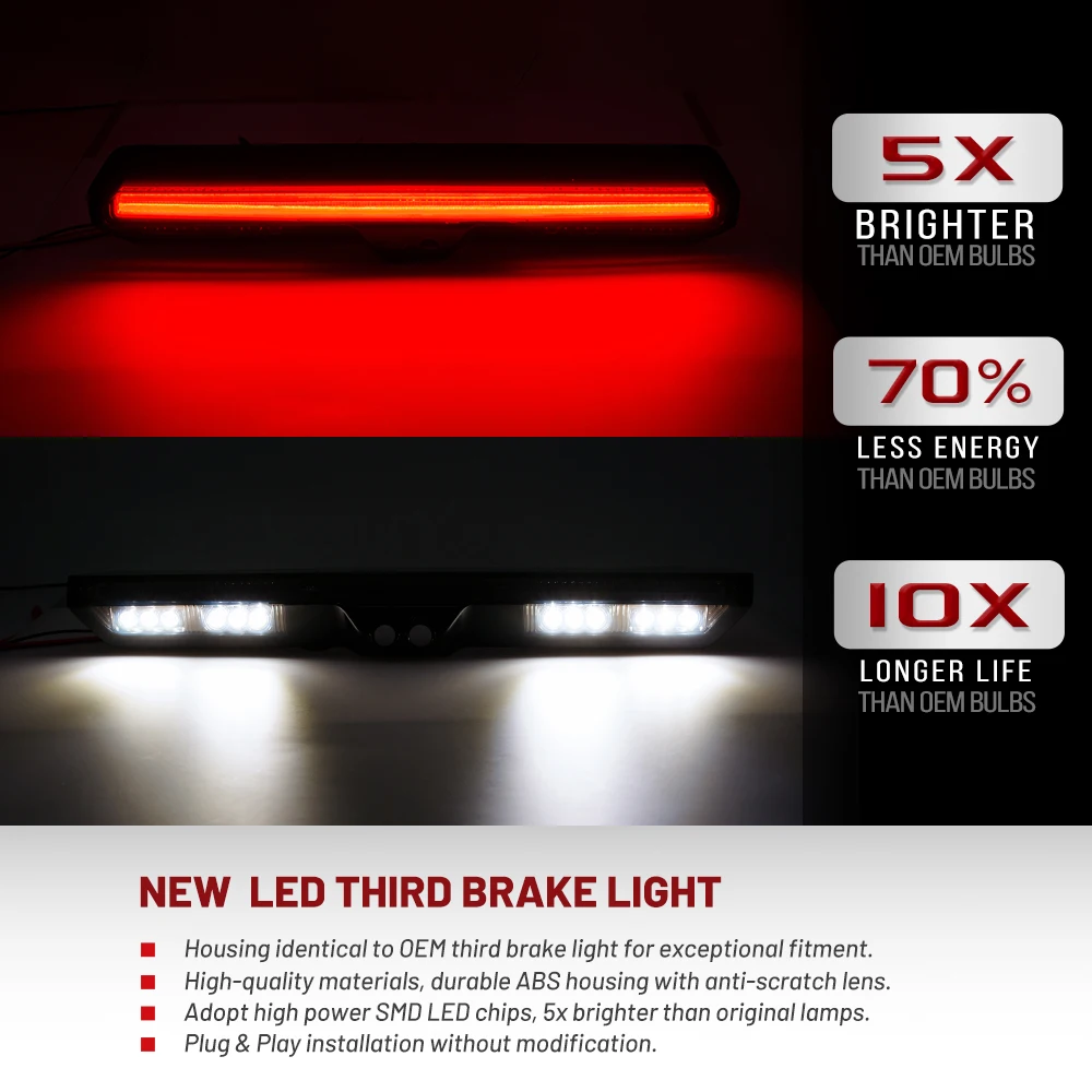 Smoked For 2019-2026 Chevy Silverado GMC Sierra 1500 2500 3500HD LED 3rd Brake Cargo Light W/Cargo Camera & Video Display Mirror