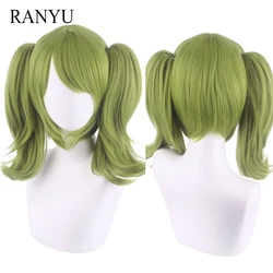 RANYU Women Synthetic Wigs Short Straight Green Ponytails Anime Cosplay Hair Heat Resistant Wig for Party