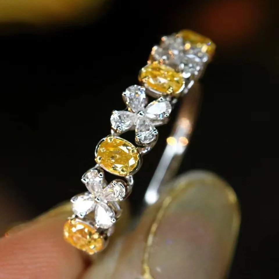 Luxury Female Yellow Crystal Stone Rings Silver Color Thin Wedding Ring For Women Promise Water Drop Zircon Engagement Jewelry