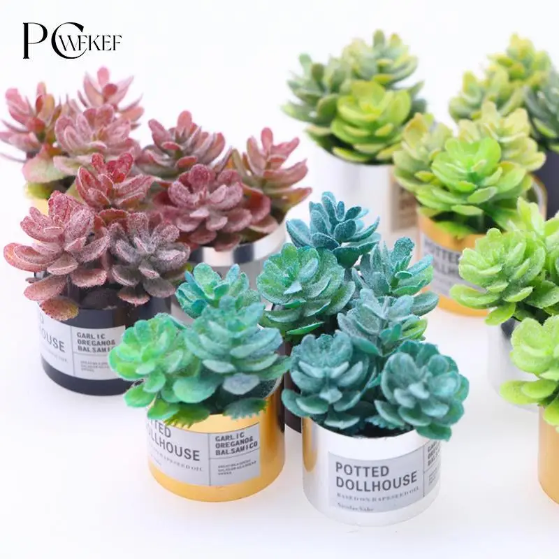 1Pc 1:12 DollHouse Miniature Succulent Potted Plant Green Plant In Pot Bonsai Home Garden Model Decor Toy Doll House Accessories