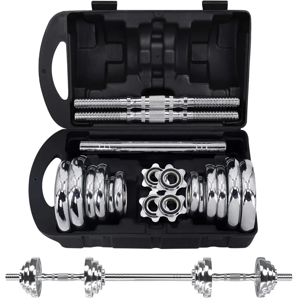 Fitness Dumbbells Set, Adjustable Weight Sets up to 44/66Lbs, with Metal Connecting Rod Used As Barbell, Chromed Weights,