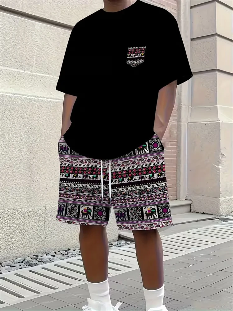 

Весна/Лето 2026, мужской повседневный комплект с короткими рукавами и 3D принтом Tribe, уличная уличная мода, модные мужские топы и шорты 2XS-6XL