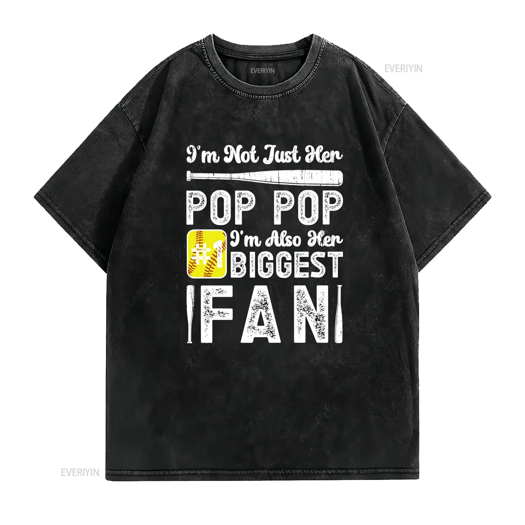 Funny Vintage Softball Pop Her Biggest Fan Print Casual T Shirt vintage Washed Unisex designer clothes Stretched fashion