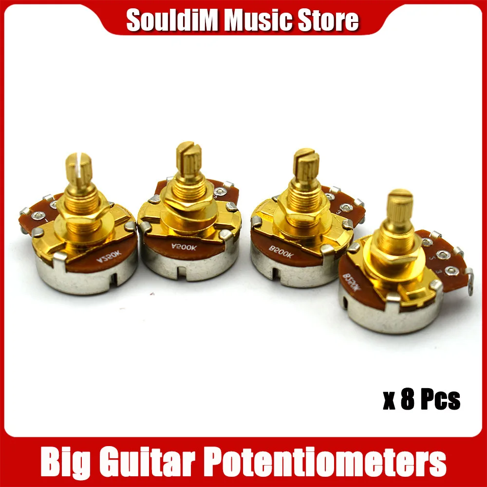 8Pcs 18MM Long Split Shaft Potentiometer 250K/500K Pot for Electric Guitar and Bass Tone Volume Parts