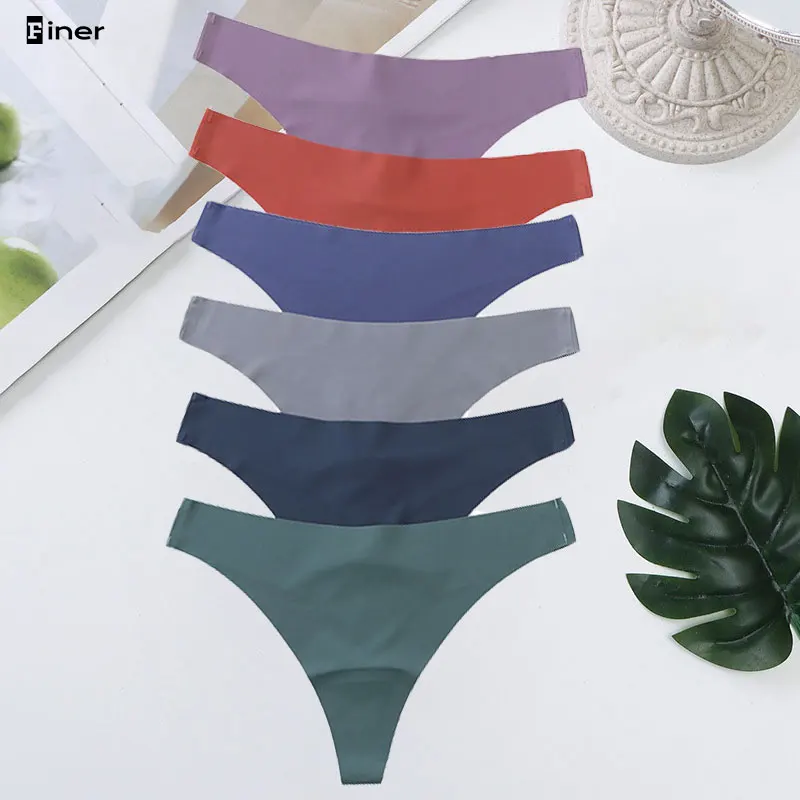 Seamless Thongs Female Underwear For Women Ice Silk Thong Panties Woman Plain Panties Solid Light Tangas Mujer String Breathable