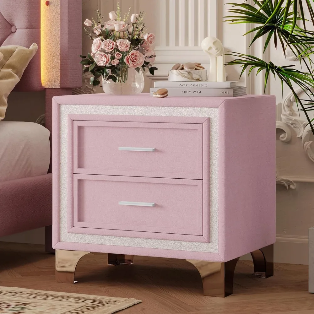 금속 다리가 있는 침실용 미드 센추리 벨벳 서랍장 2개, 다리와 손잡이를 제외한 완전 조립형, 침대 옆 테이블