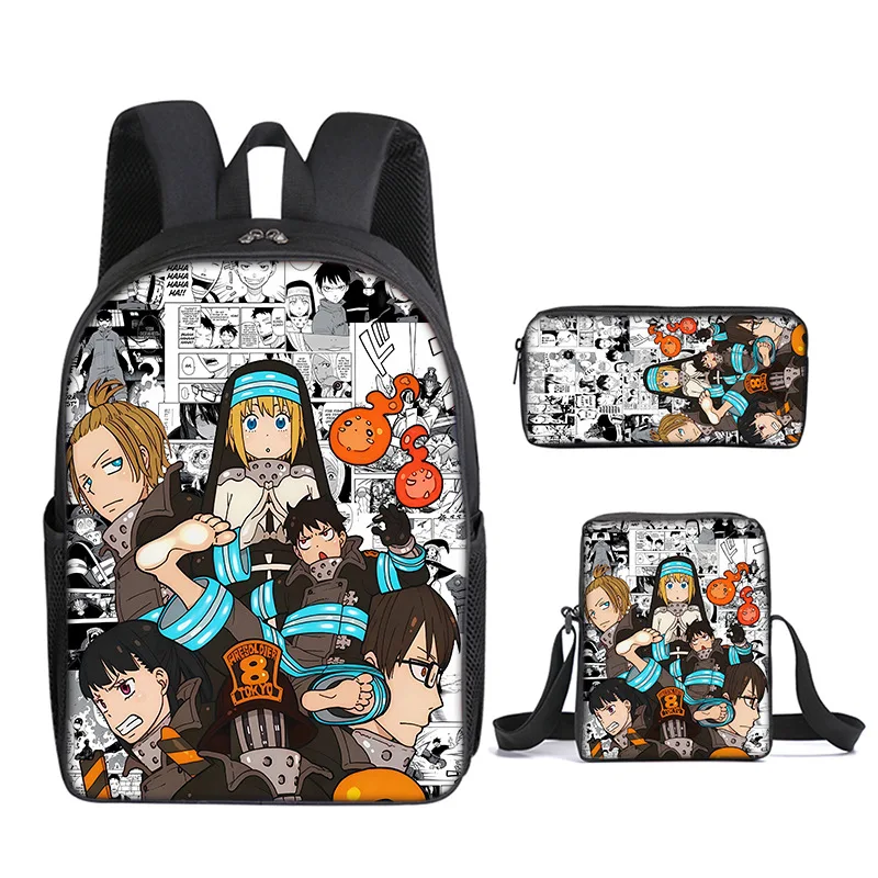 Flame Fire Brigade Fire Force Season 3 Tas Ransel Anak Pelajar Tas Bahu Tas Pena Set 3 Bagian