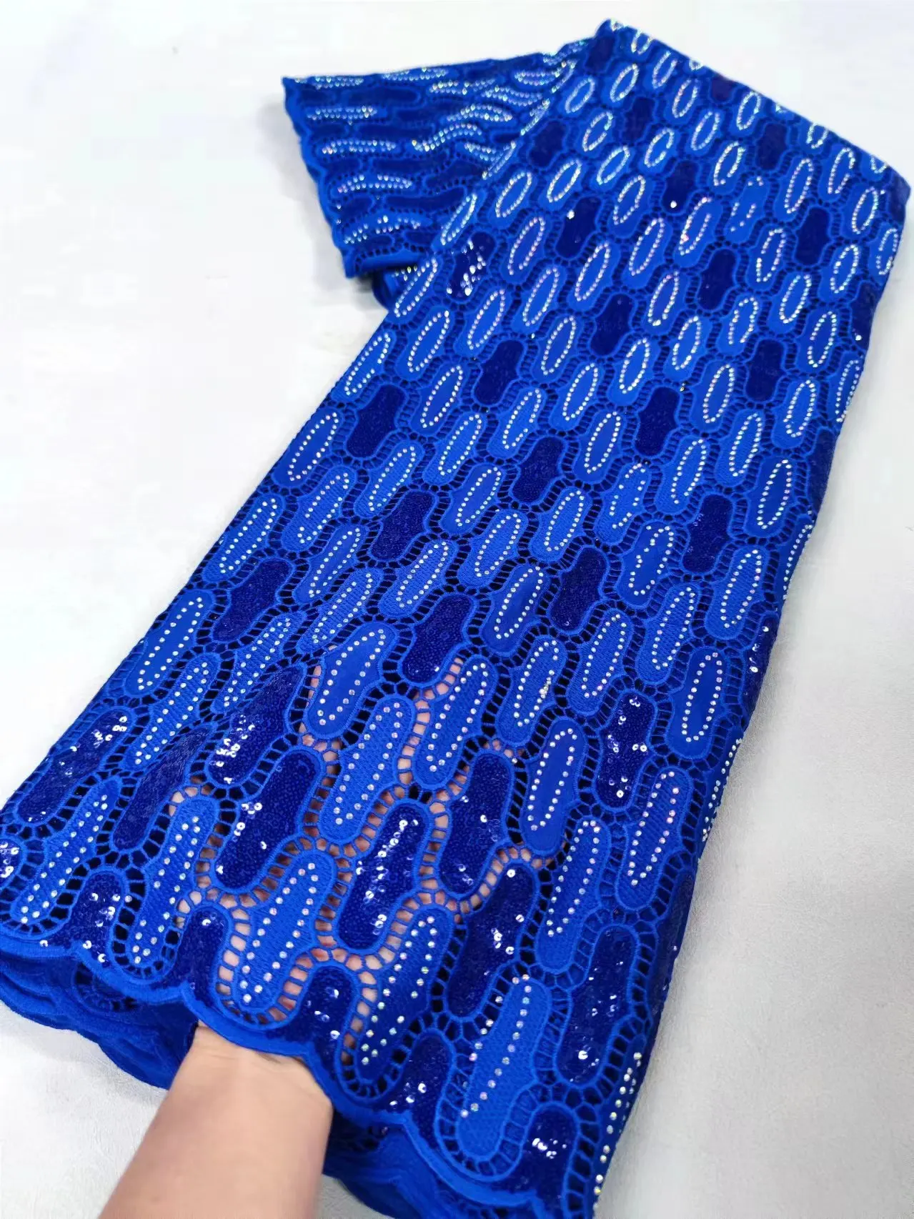 

Latest Blue African Milk Silk Cord Lace Fabric 2024High Quality Nigerian Guipure Water Soluble Lace Fabric For Party Dress XL016