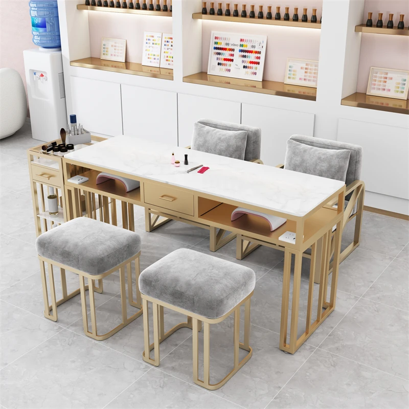 

Design Gold Nail Table Workstation European Chair Beauty Nail Table Organizer Reception Tavolo Estetista Unghie Furniture